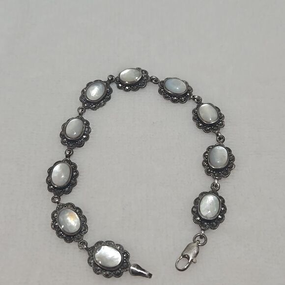 Jewelry - Art Deco Sterling Silver Moonstone And Marcasite Bracelet